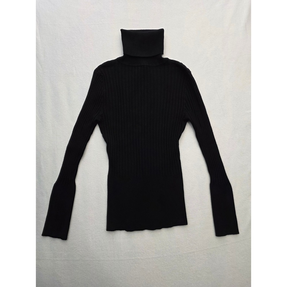 Bettie Paige Turtleneck Women XL Black Ribbed Silk Blend Long Sleeve Top